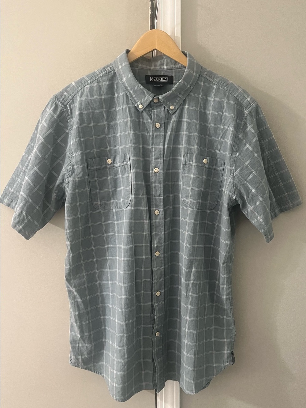 Ezekiel Men's Short Sleeve Button-Down Shirt, Cotton - Sage Green Plaid, XXL